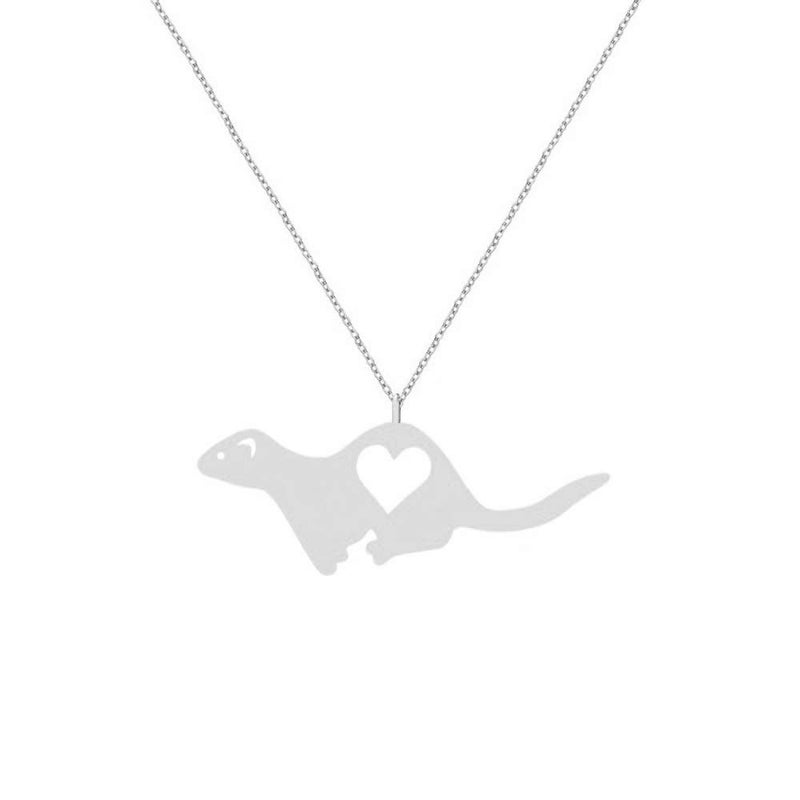NOUMANDA Fashion Ferret Engraved Love Heart Necklace Classic Animal Hollow Pendant Jewelry (Silver) - Image 1